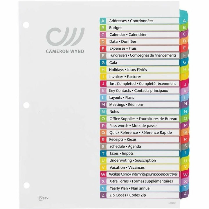 Image of Avery 11844 Ready Index Customizable Table of Contents Dividers