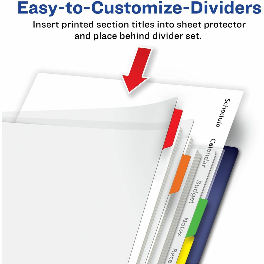 Image of Avery® Clear Easy View Plastic Dividers With Multicolored Tabs And Sheet Protector, 8-Tab, 11 X 8.5, Clear, 1 Set