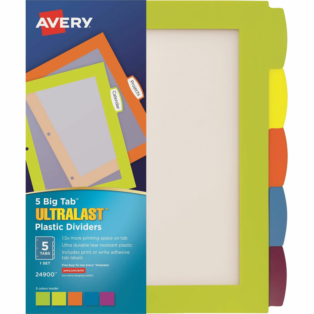 Image of Avery® Big Tab Ultralast Plastic Dividers, 5-Tab, 11 X 8.5, Assorted, 1 Set