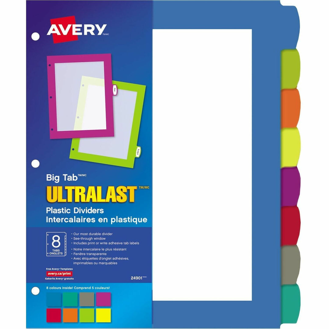 Image of Avery® Big Tab Ultralast Plastic Dividers, 8-Tab, 11 X 8.5, Assorted, 1 Set