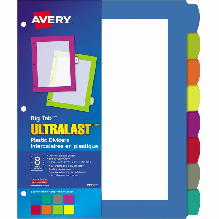 Image of Avery® Big Tab Ultralast Plastic Dividers, 8-Tab, 11 X 8.5, Assorted, 1 Set