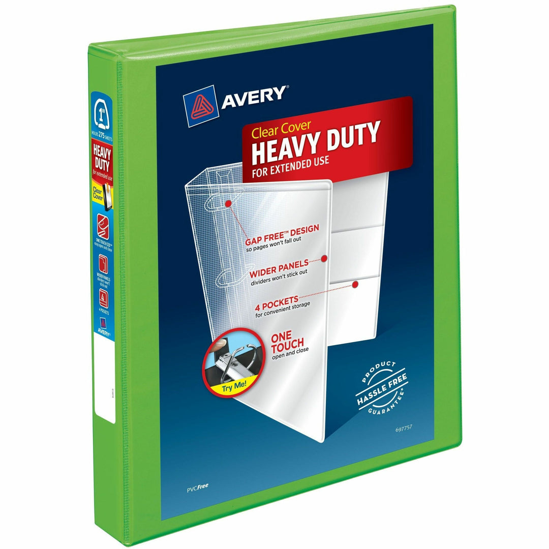Image of Avery® Heavy-Duty View Binder With Durahinge And One Touch Ezd Rings, 3 Rings, 1" Capacity, 11 X 8.5, Chartreuse