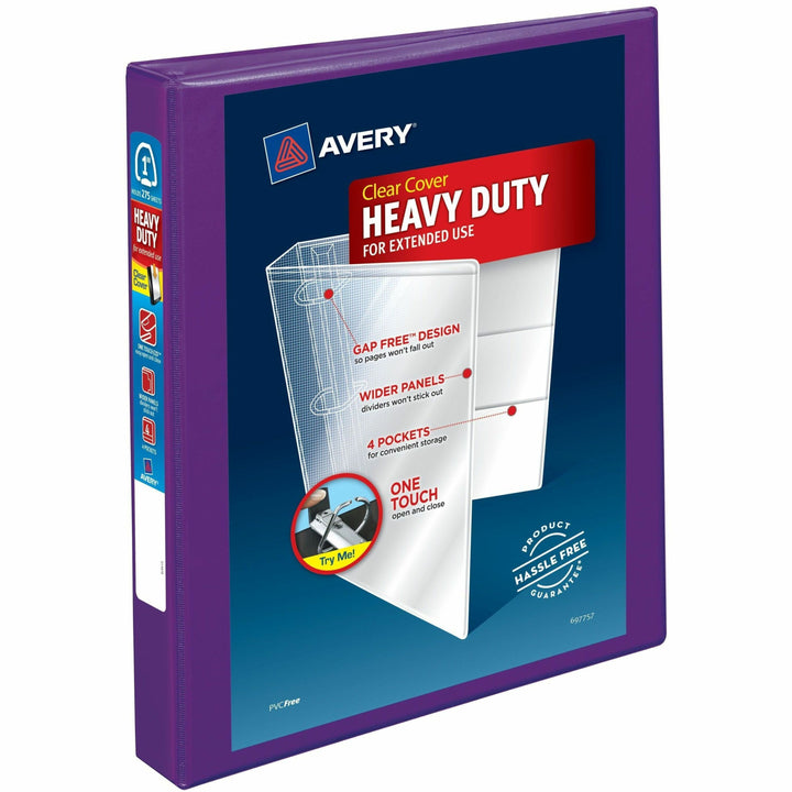 Image of Avery® Heavy-Duty View Binder With Durahinge And One Touch Ezd Rings, 3 Rings, 1" Capacity, 11 X 8.5, Purple