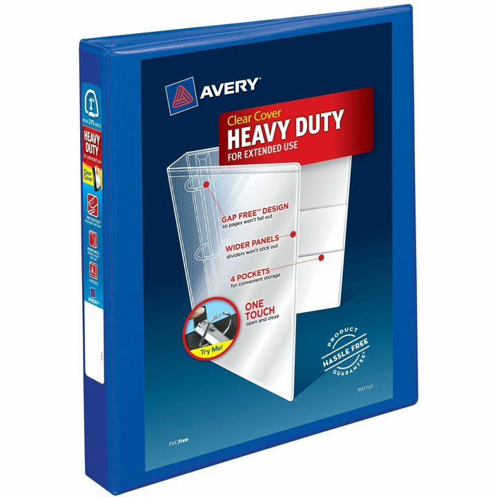 Image of Avery® Heavy-Duty View Binder With Durahinge And One Touch Ezd Rings, 3 Rings, 1" Capacity, 11 X 8.5, Pacific Blue