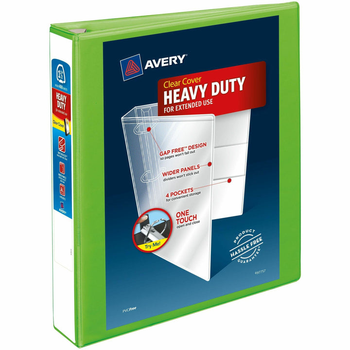 Image of Avery® Heavy-Duty View Binder With Durahinge And One Touch Ezd Rings, 3 Rings, 1.5" Capacity, 11 X 8.5, Chartreuse