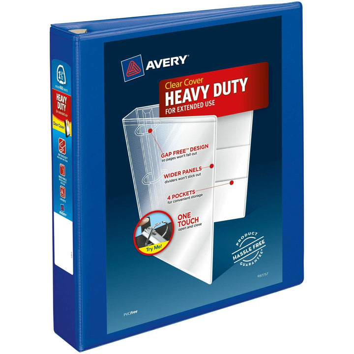 Image of Avery® Heavy-Duty View Binder With Durahinge And One Touch Ezd Rings, 3 Rings, 1.5" Capacity, 11 X 8.5, Pacific Blue