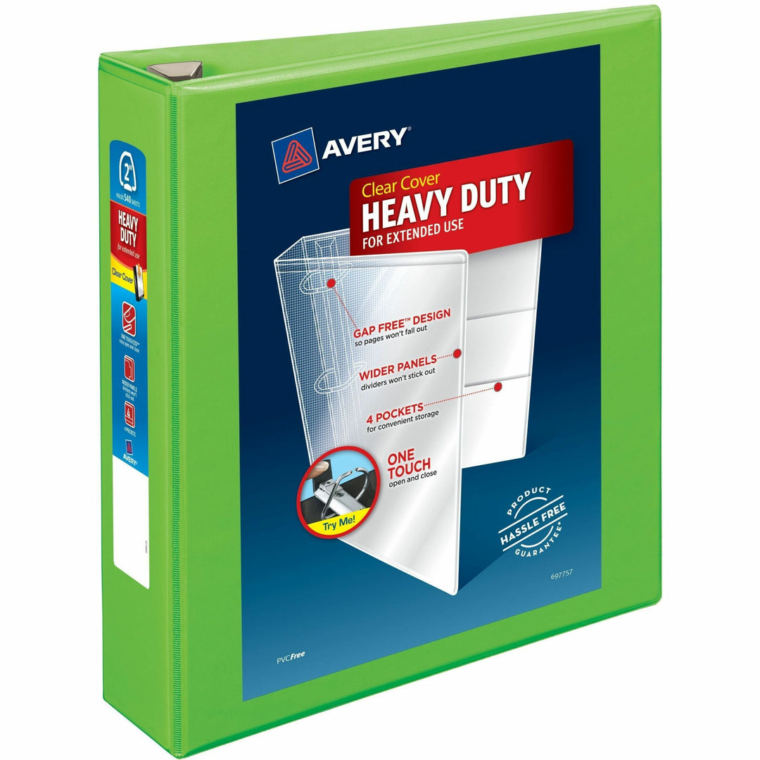 Image of Avery® Heavy-Duty View Binder With Durahinge And One Touch Ezd Rings, 3 Rings, 2" Capacity, 11 X 8.5, Chartreuse