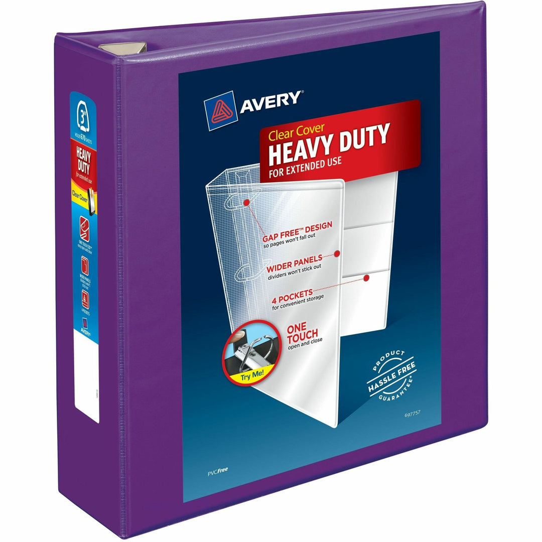 Image of Avery® Heavy-Duty View Binder With Durahinge And Locking One Touch Ezd Rings, 3 Rings, 3" Capacity, 11 X 8.5, Purple