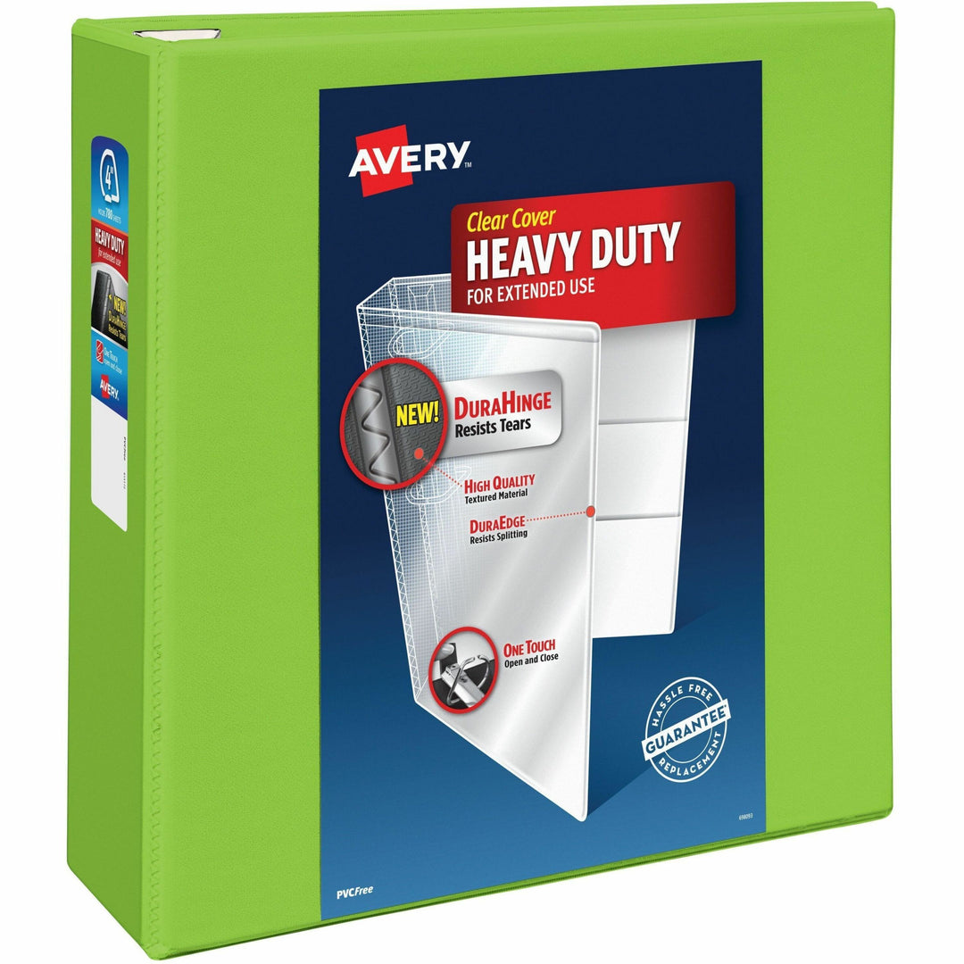 Image of Avery® Heavy-Duty View Binder With Durahinge And Locking One Touch Ezd Rings, 3 Rings, 4" Capacity, 11 X 8.5, Chartreuse