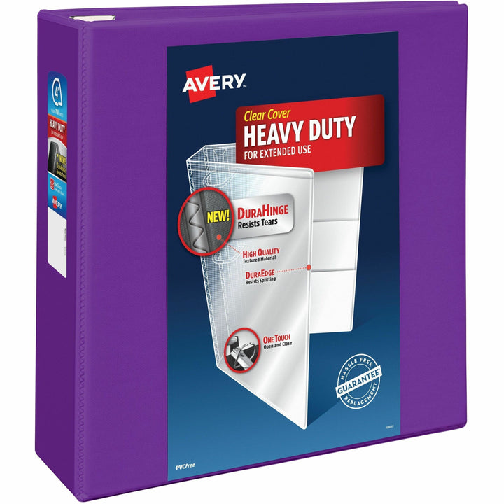 Image of Avery® Heavy-Duty View Binder With Durahinge And Locking One Touch Ezd Rings, 3 Rings, 4" Capacity, 11 X 8.5, Purple