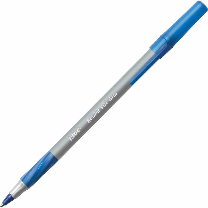 Image of BIC GSMG361BE Round Stic Grip Ballpoint Pen, 1.2 mm Medium Pen Point, Blue Ink, Brass Tip, 36 / Box