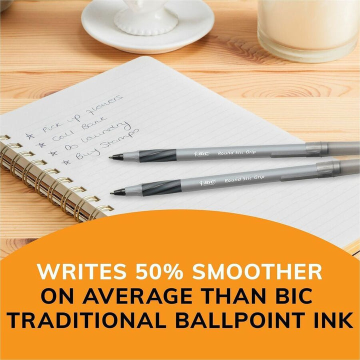 Image of BIC GSMG361BK Round Stic Grip Ballpoint Pen, 1.2 mm Medium Pen Point, Black Ink, Brass Tip, 36 / Box