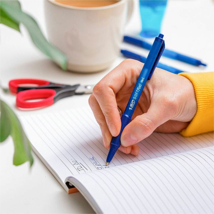 Image of BIC SCSM361BE SoftFeel Retractable Ball Pens, 1 mm Medium Pen Point, Retractable, Blue Ink, Blue Barrel, 36 / Box