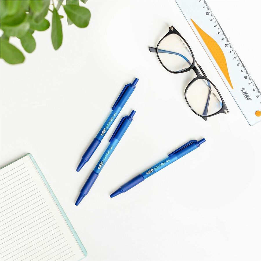Image of BIC SCSM361BE SoftFeel Retractable Ball Pens, 1 mm Medium Pen Point, Retractable, Blue Ink, Blue Barrel, 36 / Box