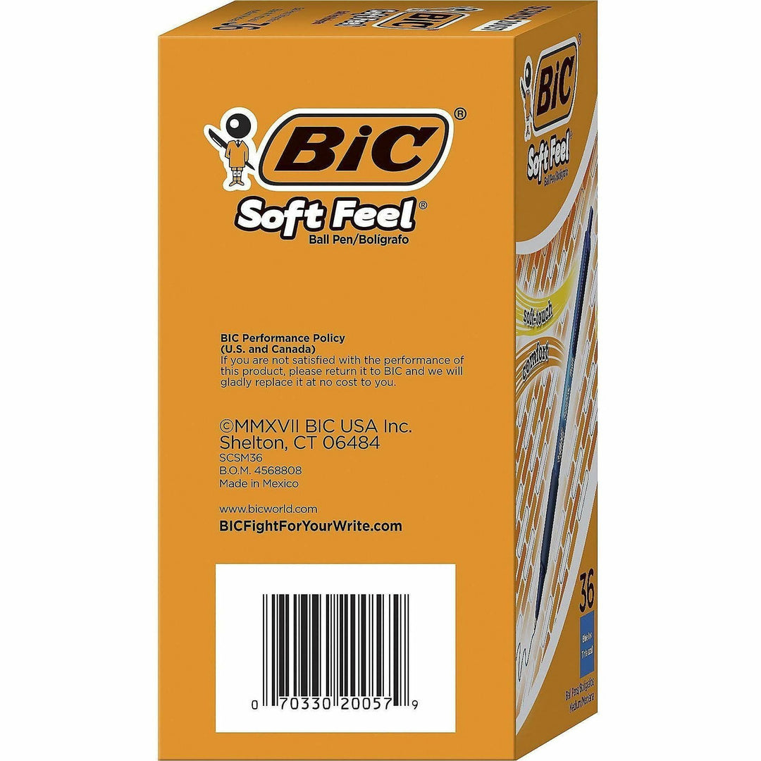 Image of BIC SCSM361BE SoftFeel Retractable Ball Pens, 1 mm Medium Pen Point, Retractable, Blue Ink, Blue Barrel, 36 / Box