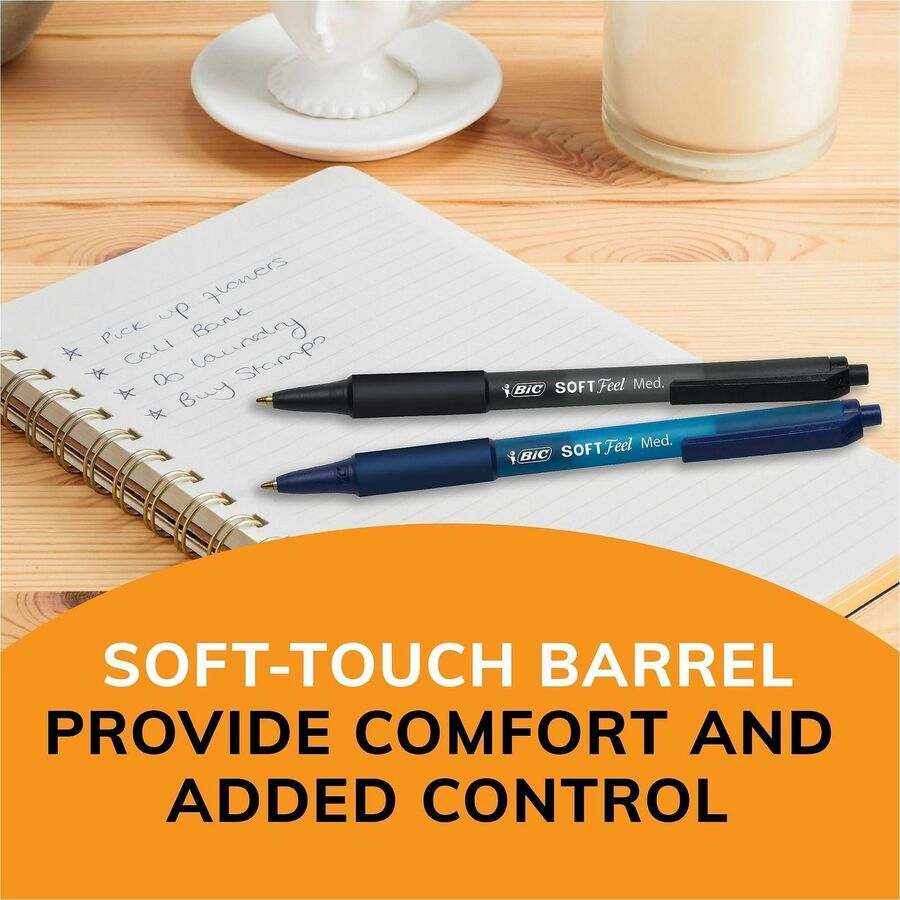 Image of BIC SCSM361BE SoftFeel Retractable Ball Pens, 1 mm Medium Pen Point, Retractable, Blue Ink, Blue Barrel, 36 / Box