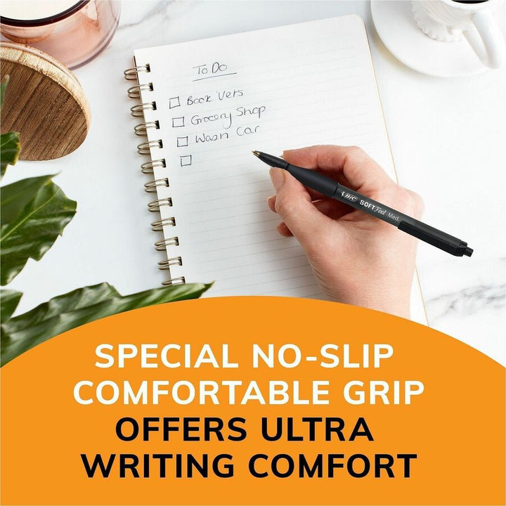 Image of BIC SCSM361BK SoftFeel Retractable Ball Pens, 1 mm Medium Pen Point, Retractable, Black Ink, Black Barrel, 36 / Box