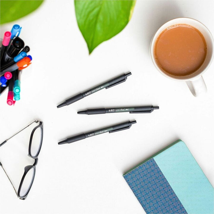 Image of BIC SCSM361BK SoftFeel Retractable Ball Pens, 1 mm Medium Pen Point, Retractable, Black Ink, Black Barrel, 36 / Box