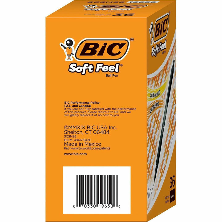 Image of BIC SCSM361BK SoftFeel Retractable Ball Pens, 1 mm Medium Pen Point, Retractable, Black Ink, Black Barrel, 36 / Box