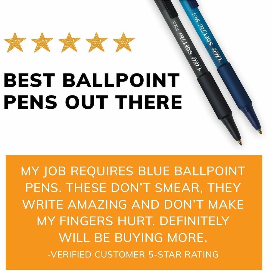 Image of BIC SCSM361BK SoftFeel Retractable Ball Pens, 1 mm Medium Pen Point, Retractable, Black Ink, Black Barrel, 36 / Box