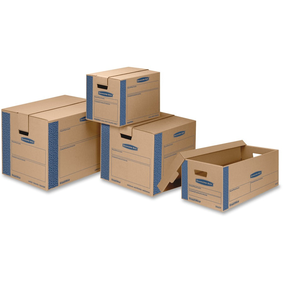 Image of Bankers Box® SmoothMove Prime Moving/Storage Boxes, Lift-Off Lid, Half Slotted Container, Small, 12" x 24" x 10", Brown/Blue, 8/Carton