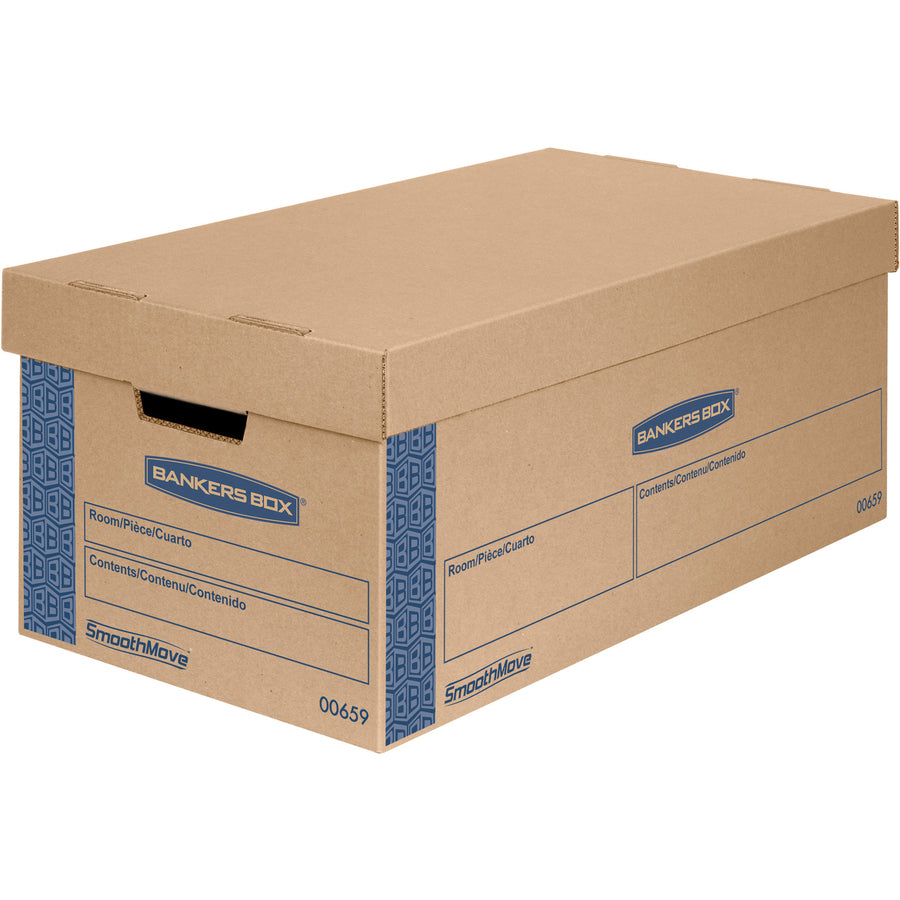 Image of Bankers Box® SmoothMove Prime Moving/Storage Boxes, Lift-Off Lid, Half Slotted Container, Small, 12" x 24" x 10", Brown/Blue, 8/Carton