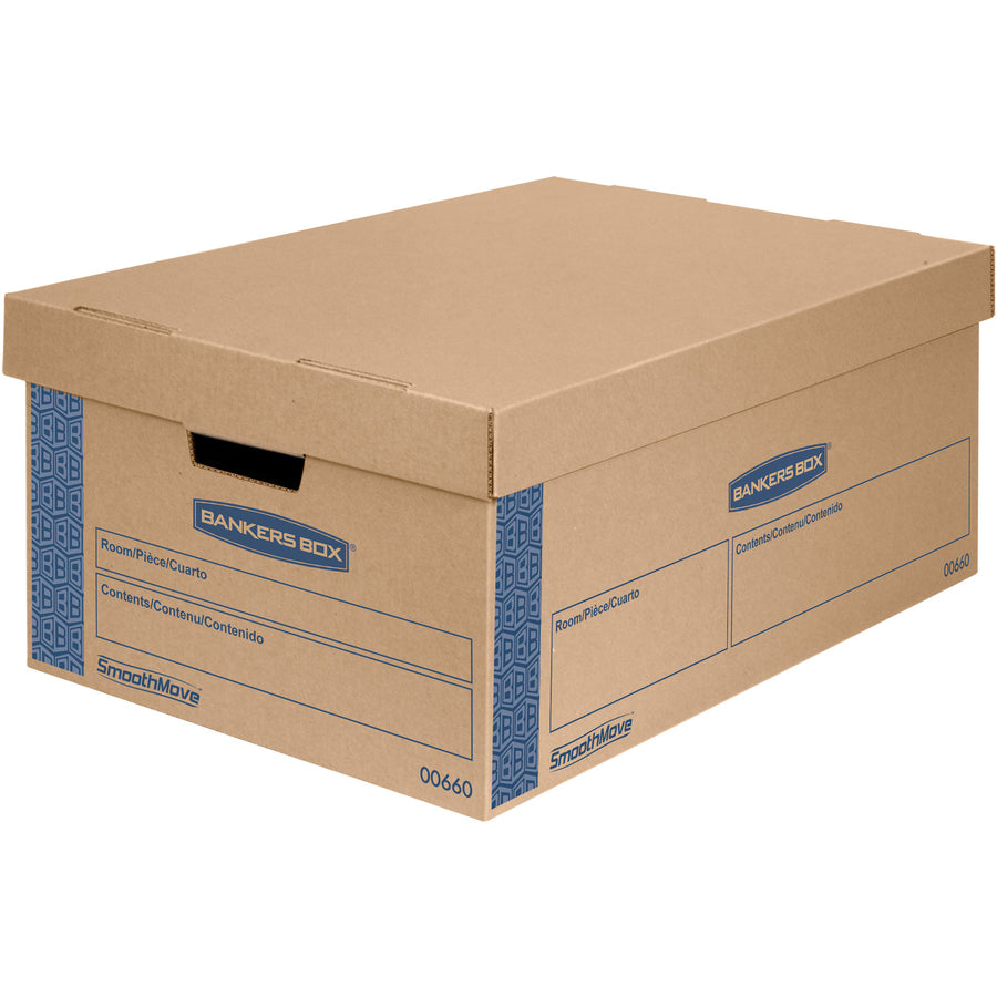 Image of Bankers Box® SmoothMove Prime Moving/Storage Boxes, Lift-Off Lid, Half Slotted Container, Large, 15" x 24" x 10", Brown/Blue, 8/Carton