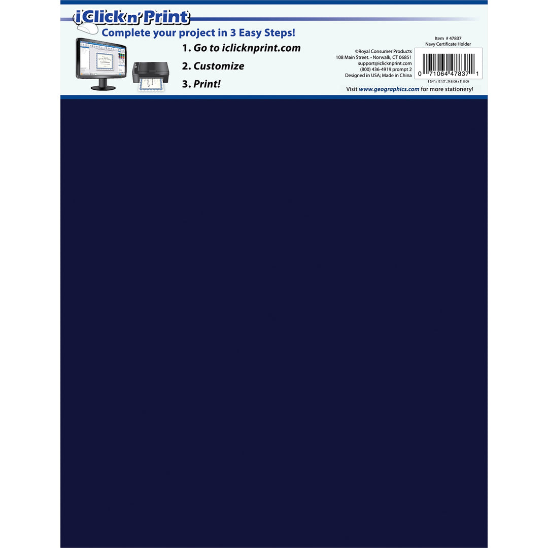 Image of Geographics® Tri-Fold Certificate Holder, 9.25 x 12.5, Navy Blue, 5/Pack