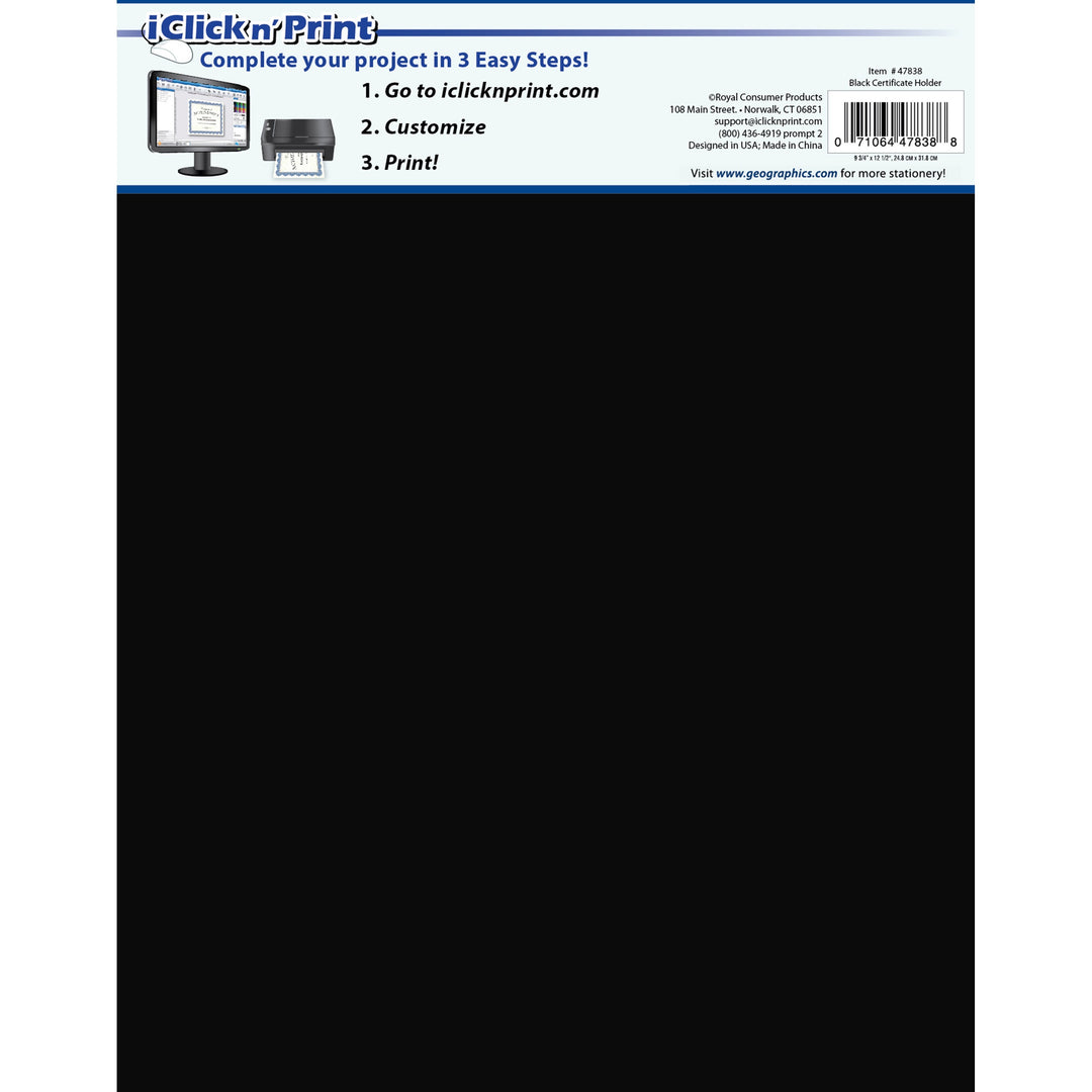 Image of Geographics® Tri-Fold Certificate Holder, 9.2 x 12.5, Black, 5/Pack