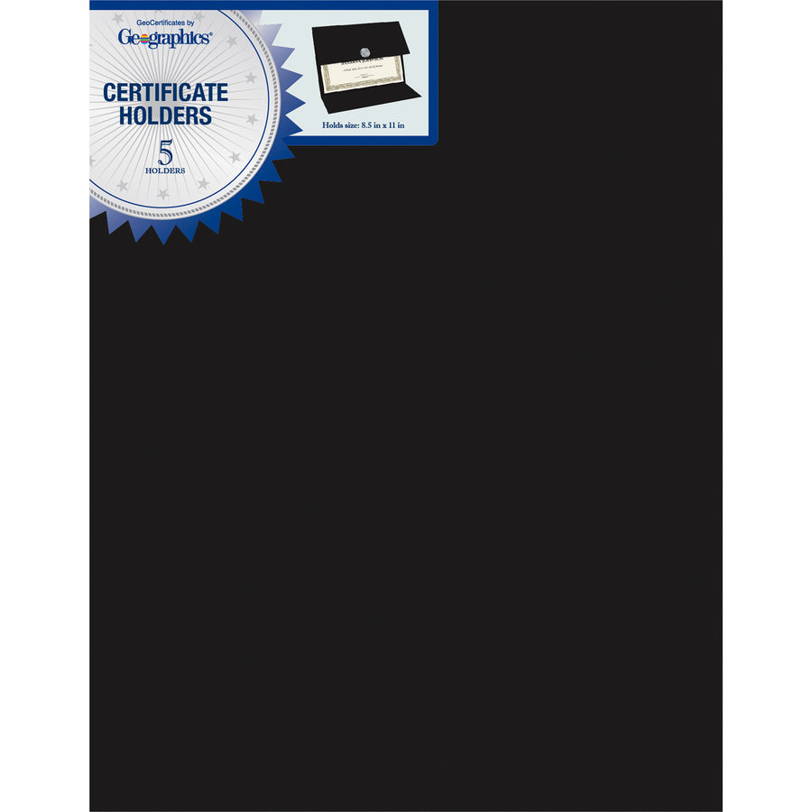 Image of Geographics® Tri-Fold Certificate Holder, 9.2 x 12.5, Black, 5/Pack