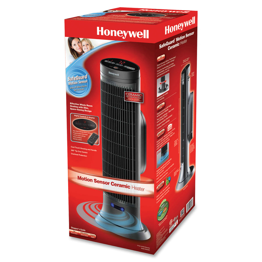 Image of Honeywell Digital Tower Heater,Remote,Motion Sensor,23-1/2"H,Black