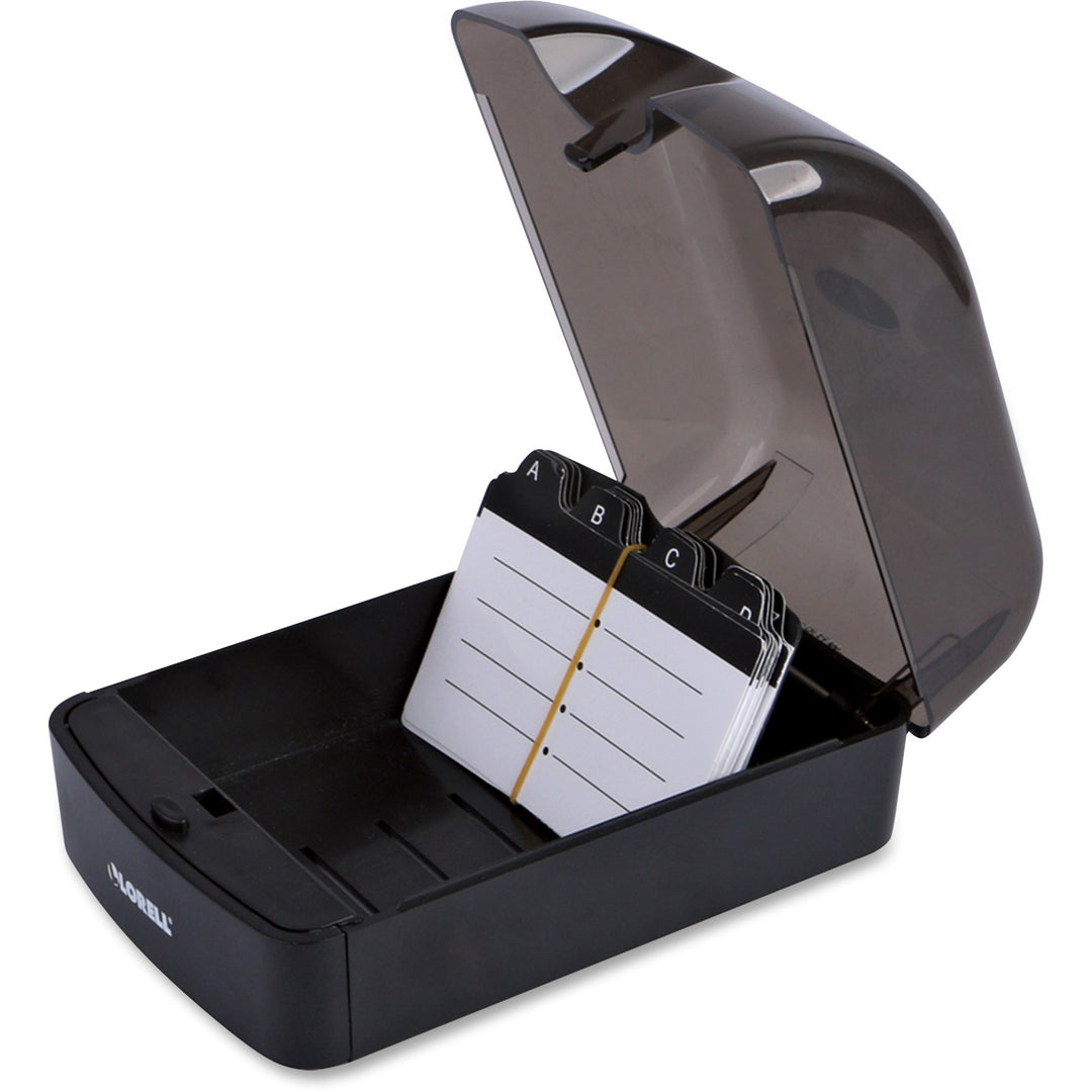 Image of Lorell 01028 Desktop Business Card File, 350 Card Capacity, Black, Clear, 1 Each