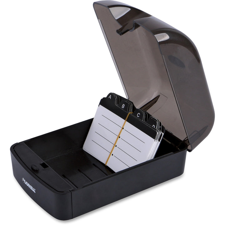 Image of Lorell 01028 Desktop Business Card File, 350 Card Capacity, Black, Clear, 1 Each