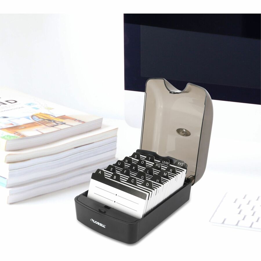 Image of Lorell 01028 Desktop Business Card File, 350 Card Capacity, Black, Clear, 1 Each