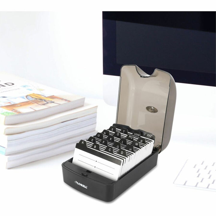 Image of Lorell 01028 Desktop Business Card File, 350 Card Capacity, Black, Clear, 1 Each