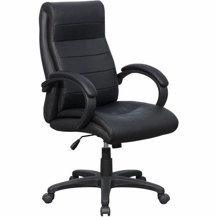 Image of Lorell 59532 Deluxe High-back Office Chair, Leather Seat Material, Leather Back Material, High Back, 5-star Base, Black, 1 Each