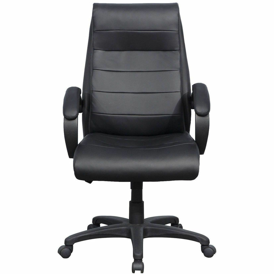Image of Lorell 59532 Deluxe High-back Office Chair, Leather Seat Material, Leather Back Material, High Back, 5-star Base, Black, 1 Each