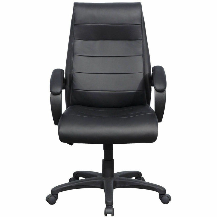 Image of Lorell 59532 Deluxe High-back Office Chair, Leather Seat Material, Leather Back Material, High Back, 5-star Base, Black, 1 Each