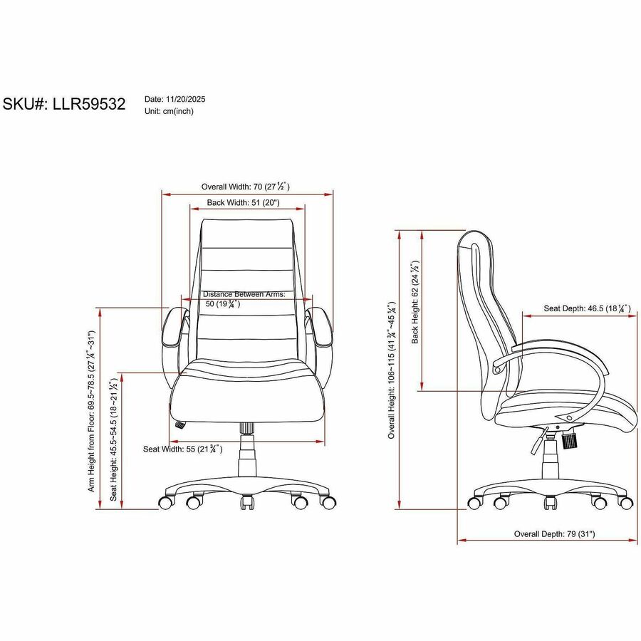 Image of Lorell 59532 Deluxe High-back Office Chair, Leather Seat Material, Leather Back Material, High Back, 5-star Base, Black, 1 Each