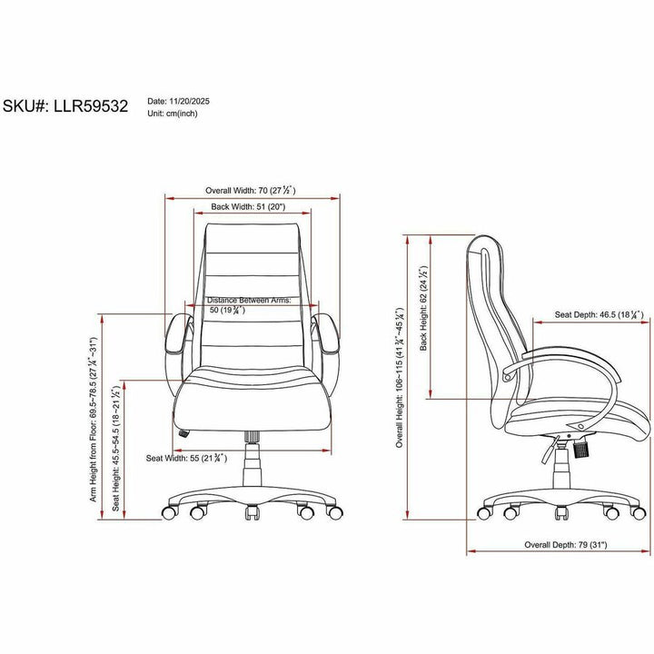 Image of Lorell 59532 Deluxe High-back Office Chair, Leather Seat Material, Leather Back Material, High Back, 5-star Base, Black, 1 Each