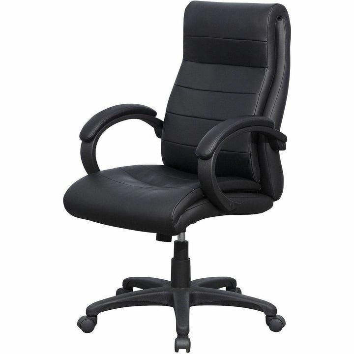 Image of Lorell 59532 Deluxe High-back Office Chair, Leather Seat Material, Leather Back Material, High Back, 5-star Base, Black, 1 Each