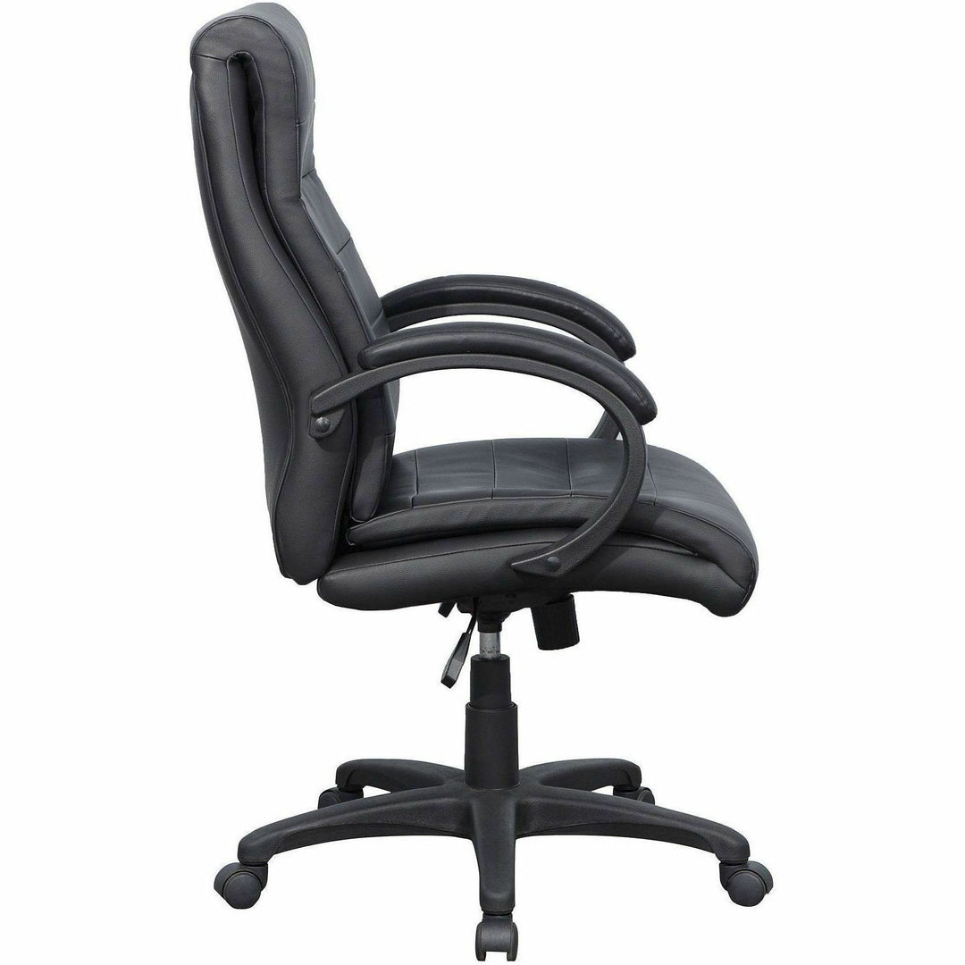 Image of Lorell 59532 Deluxe High-back Office Chair, Leather Seat Material, Leather Back Material, High Back, 5-star Base, Black, 1 Each
