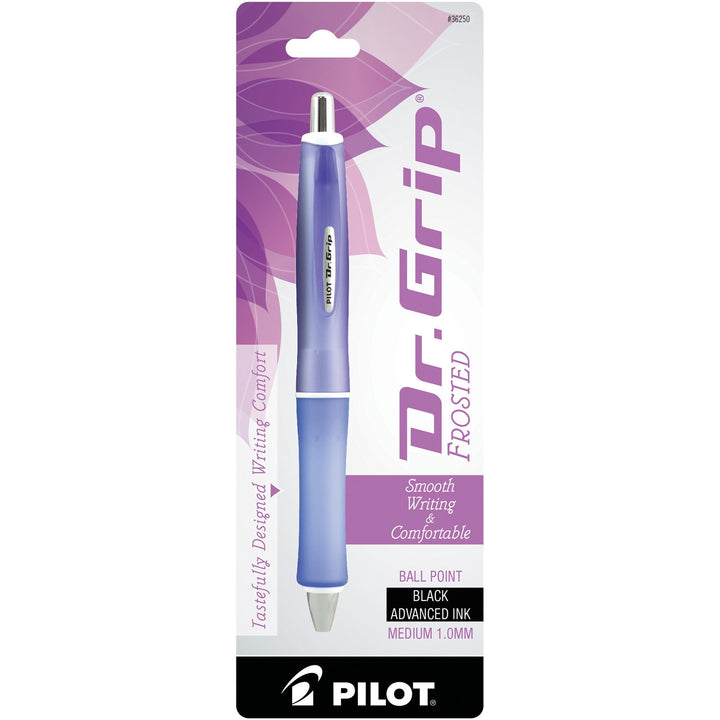 Image of Pilot 36250 Dr. Grip Frosted Collection Ballpoint Pens, 1 mm Pen Point, Retractable, Black Ink, Frosted Purple Barrel, 1 Pack