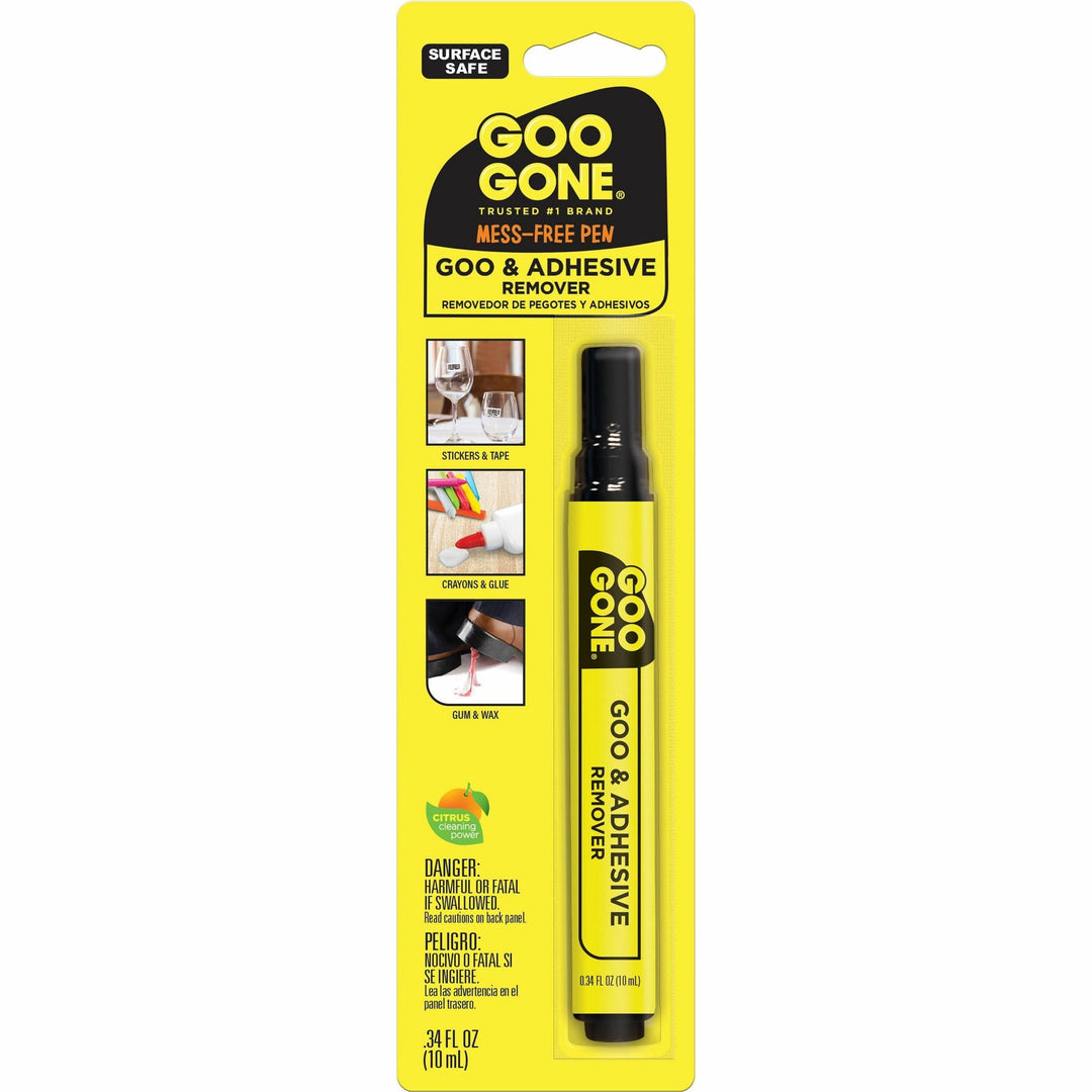 Image of Goo Gone 2100 Mess-free Pen, For Multipurpose, 0.34 fl oz, Spill Proof, Unbreakable, Compact, Mess-free, Long Lasting, Black, Orange, 1 Each