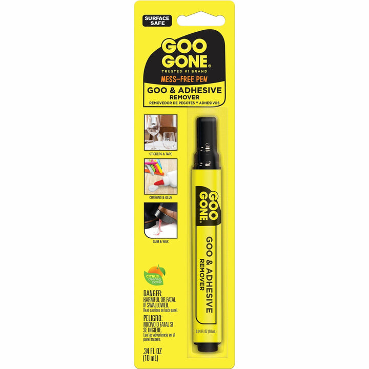 Image of Goo Gone 2100 Mess-free Pen, For Multipurpose, 0.34 fl oz, Spill Proof, Unbreakable, Compact, Mess-free, Long Lasting, Black, Orange, 1 Each