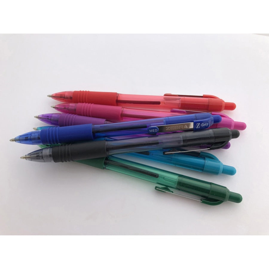 Image of Zebra Pen 22048 Z-Grip Retractable Ballpoint Pens, 1 mm Medium Pen Point, Retractable, Assorted Ink, Clear Plastic Barrel, 48 / Pack