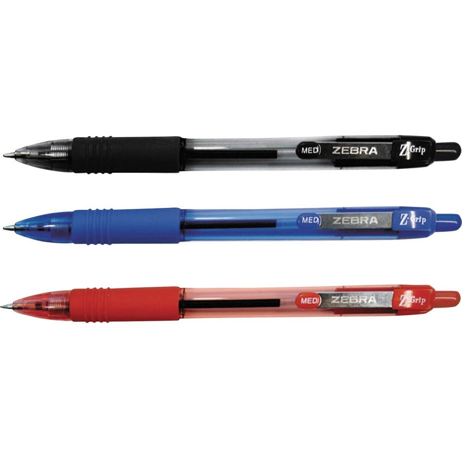 Image of Zebra Pen 22048 Z-Grip Retractable Ballpoint Pens, 1 mm Medium Pen Point, Retractable, Assorted Ink, Clear Plastic Barrel, 48 / Pack