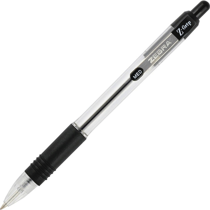 Image of Zebra® Z-Grip Ballpoint Pen, Retractable, Medium 1 mm, Black Ink, Clear/Black Barrel, 48/Pack