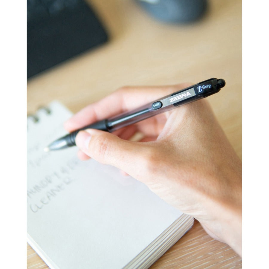 Image of Zebra® Z-Grip Ballpoint Pen, Retractable, Medium 1 mm, Black Ink, Clear/Black Barrel, 48/Pack