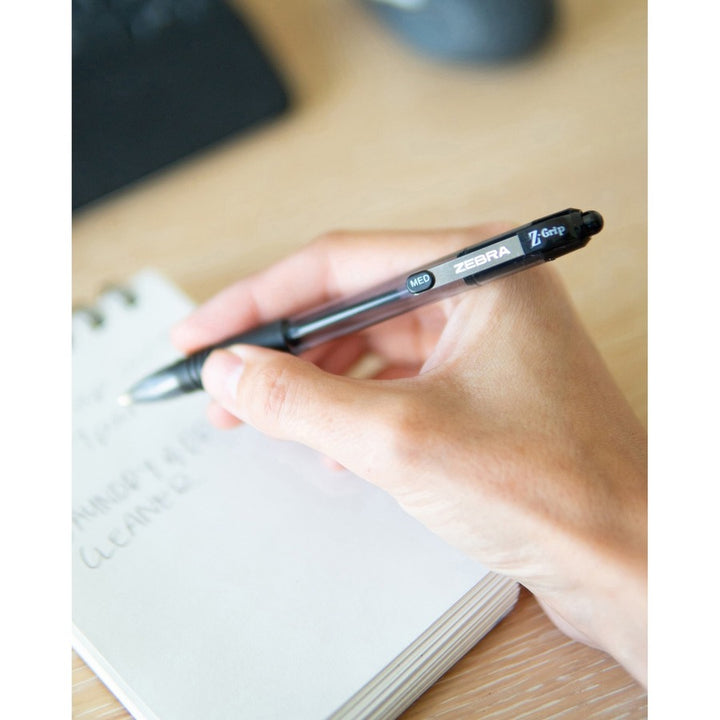 Image of Zebra® Z-Grip Ballpoint Pen, Retractable, Medium 1 mm, Black Ink, Clear/Black Barrel, 48/Pack